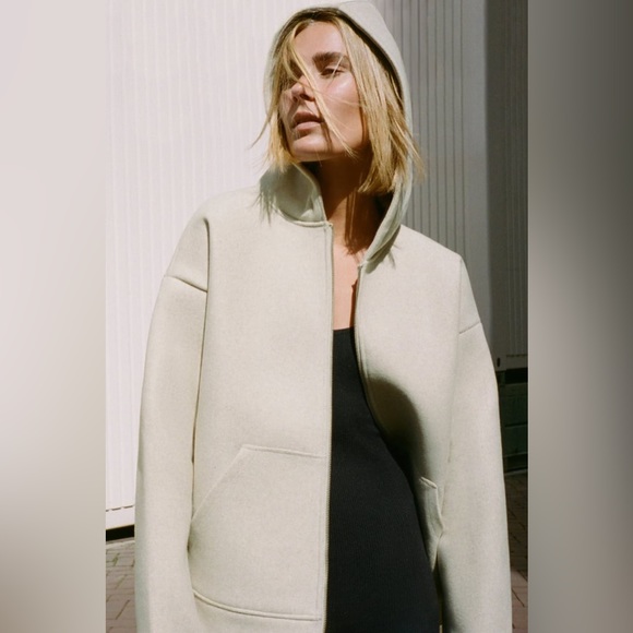 Zara Light Beige Soft Neoprene Effect Bomber - Picture 2 of 6